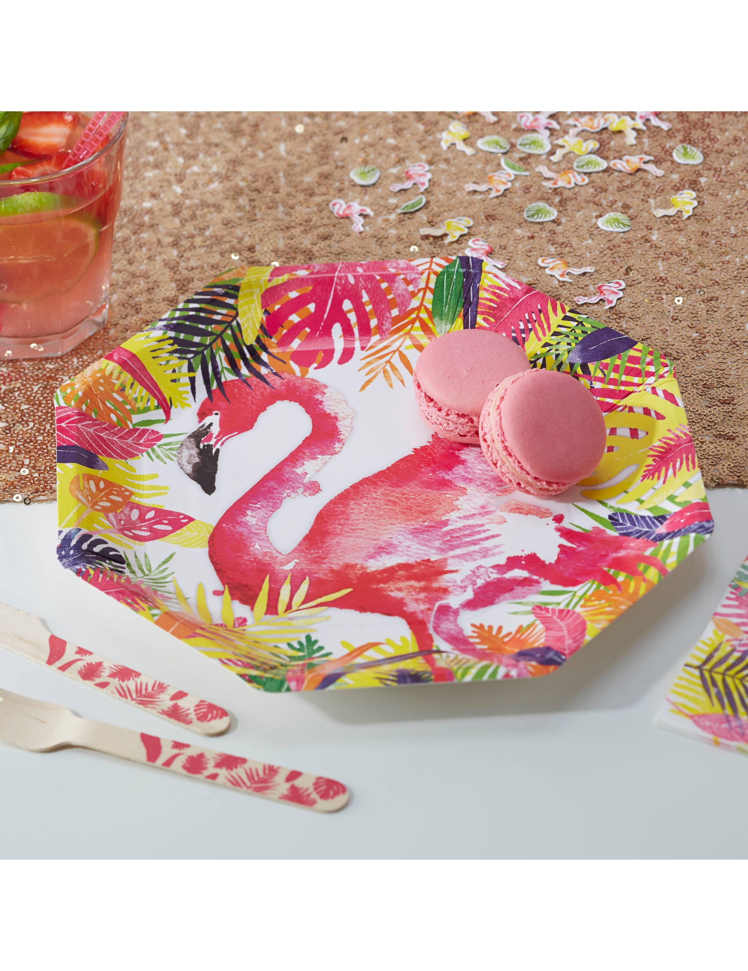 8 Assiettes En Carton Flamant Rose Tropical 25 Cm Vegaooparty 