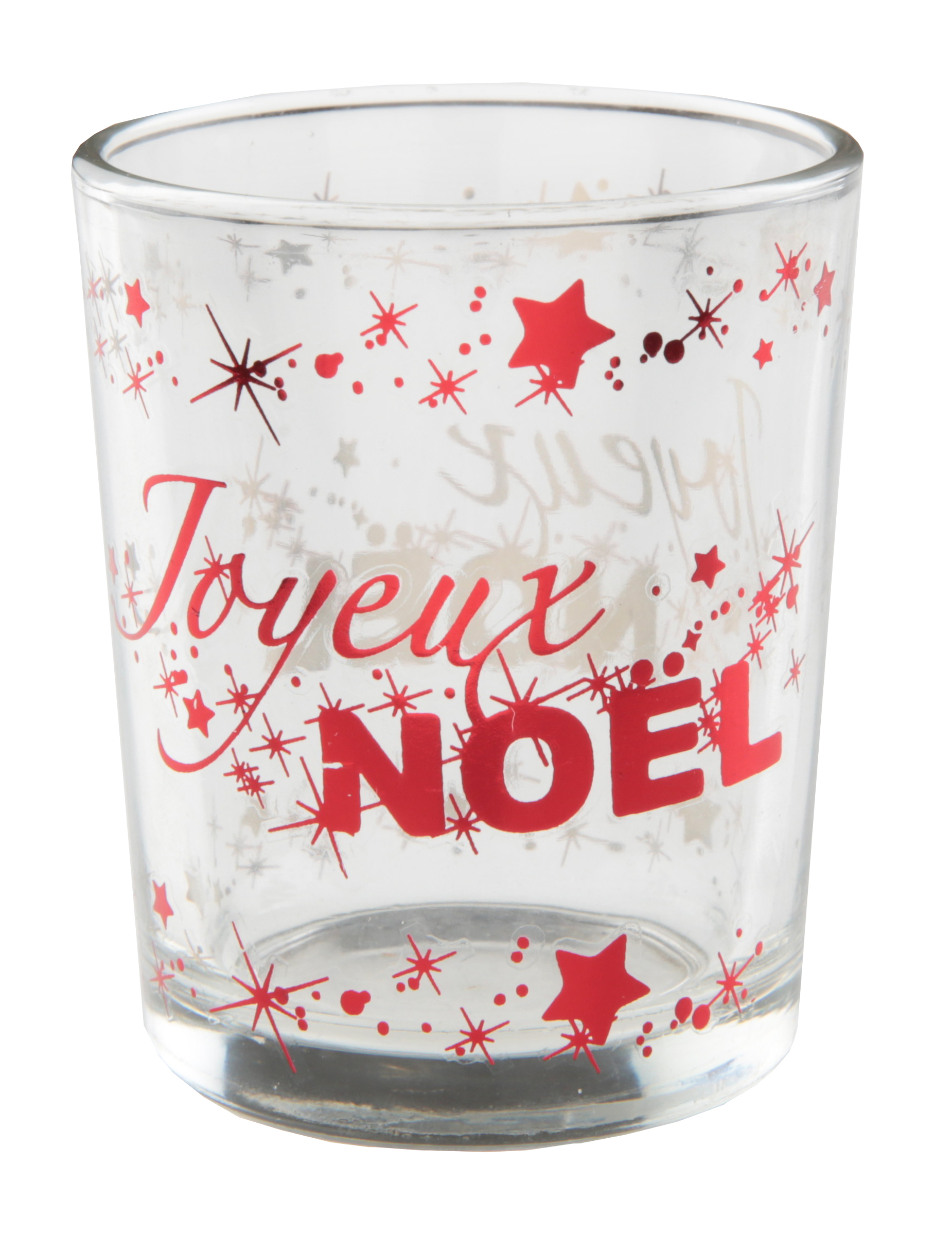 Photophore en verre Joyeux Noël rouge métallisé 6,7 cm Vegaooparty