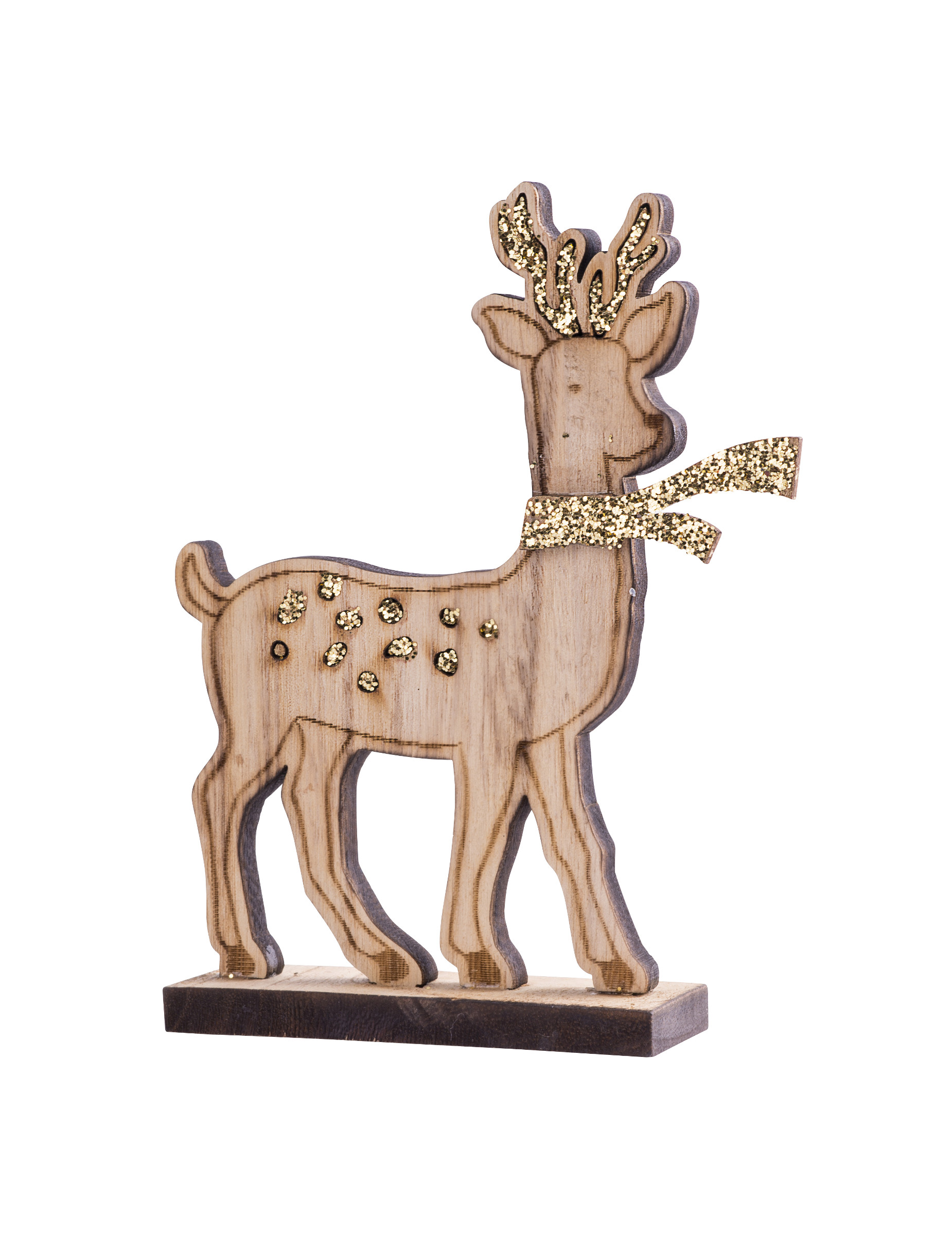 Cerf Sur Socle En Bois Pailleté Doré 105 X 15 Cm Vegaooparty 