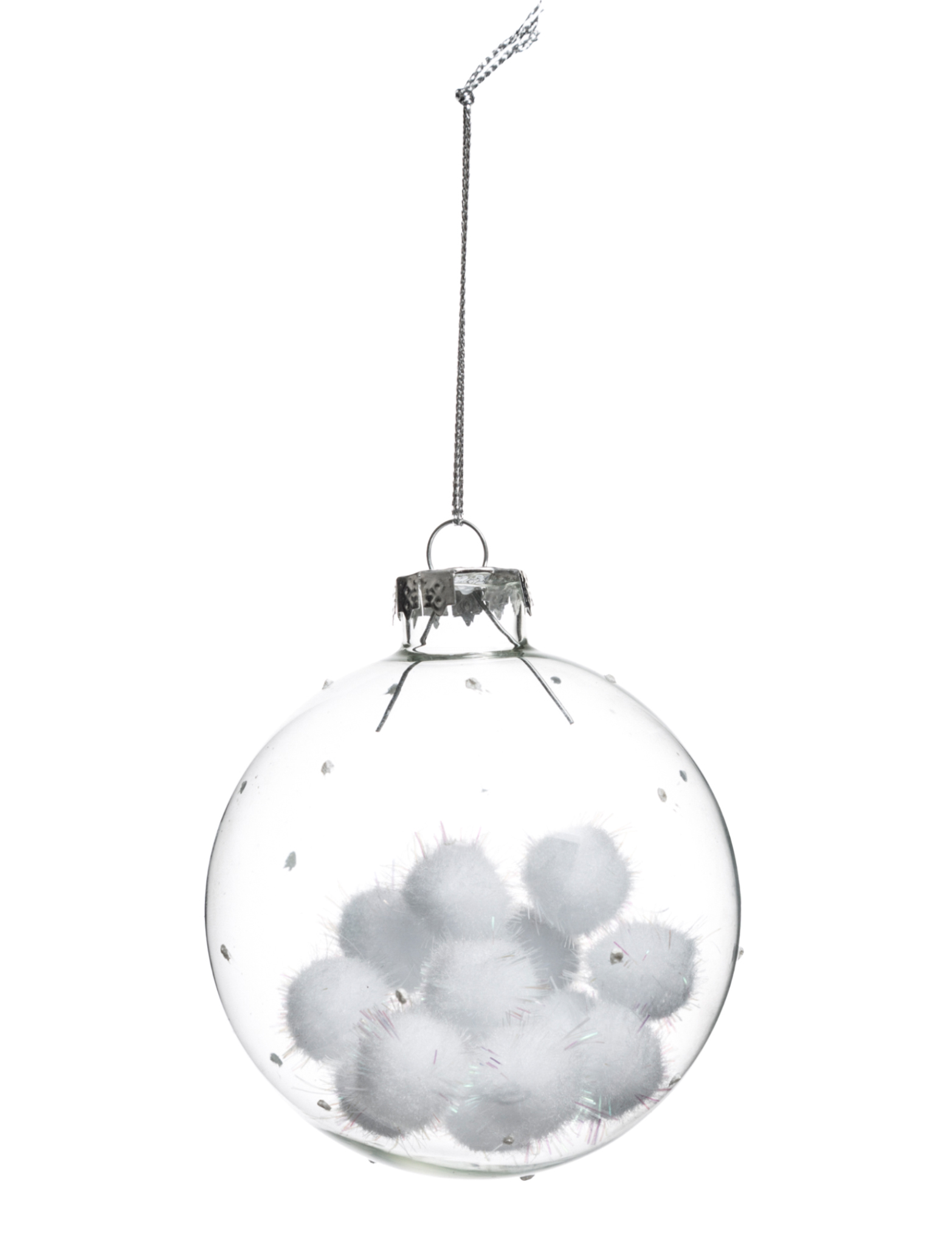 Boule de noël en verre boules de coton 8 cm - Vegaooparty