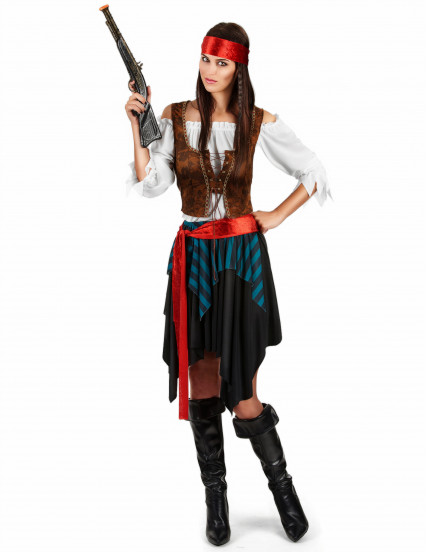 Déguisement pirate rayé bleu et noir femme Déguisement pirate rayé bleu et noir femme