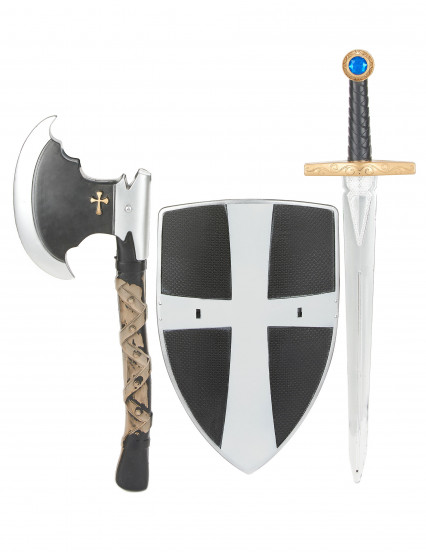 Bouclier épée et hache de chevalier médiéval en plastique enfant Bouclier épée et hache de chevalier médiéval en plastique enfant