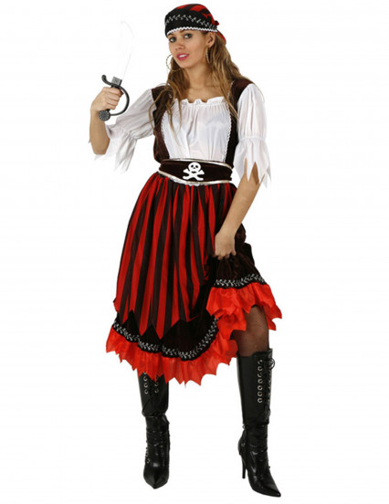 Déguisement pirate à rayures rouges et noires femme Déguisement pirate à rayures rouges et noires femme