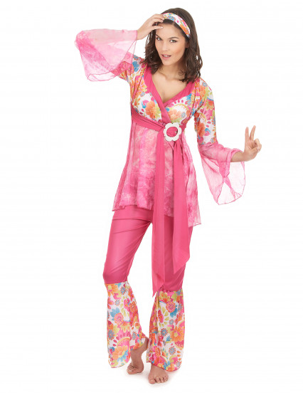 Déguisement hippie flower rose femme Déguisement hippie flower rose femme