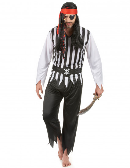 Déguisement pirate rayé noir et blanc homme Déguisement pirate rayé noir et blanc homme