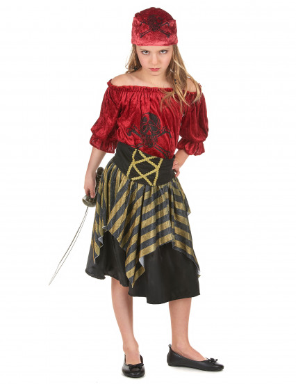 Déguisement pirate rayures dorées fille Déguisement pirate rayures dorées fille