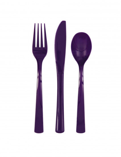 18 Assortiment couverts en plastique violets foncés 18 Assortiment couverts en plastique violets foncés