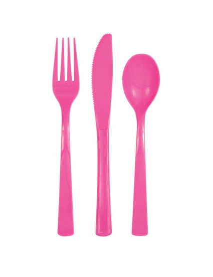 18 Assortiments de couvert en plastique rose 18 Assortiments de couvert en plastique rose