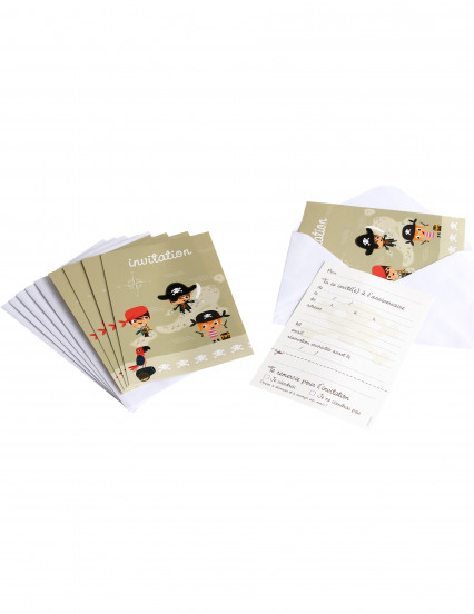 6 Cartons d'invitation avec enveloppes pirate 6 Cartons d'invitation avec enveloppes pirate