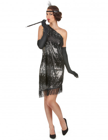 Déguisement années 20 femme noir et argent Déguisement années 20 femme noir et argent