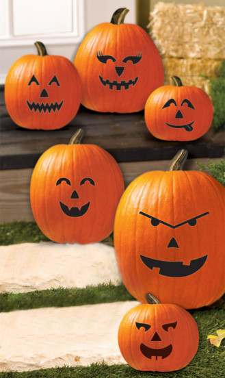 6 Décorations visages pour citrouilles à coller 6 Décorations visages pour citrouilles à coller