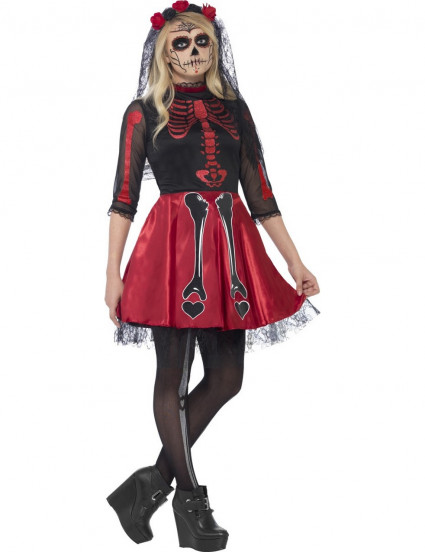 Déguisement squelette rouge à paillettes adolescente Halloween Déguisement squelette rouge à paillettes adolescente Halloween