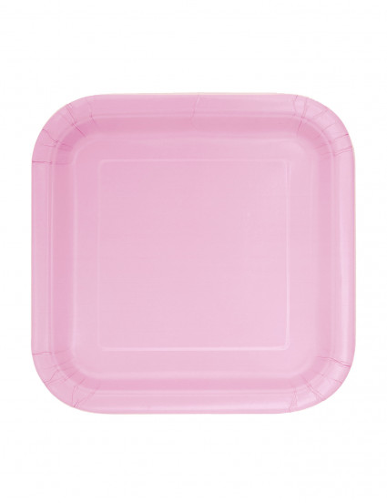 16 Petites assiettes carrées en carton rose clair 17 cm 16 Petites assiettes carrées en carton rose clair 17 cm