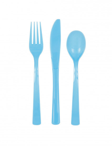 18 Couverts en plastique bleu pastel 18 Couverts en plastique bleu pastel