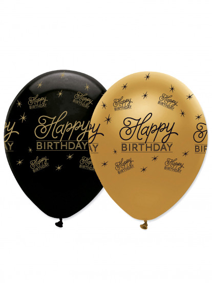 6 Ballons en latex Happy Birthday noirs et dorés 30 cm 6 Ballons en latex Happy Birthday noirs et dorés 30 cm