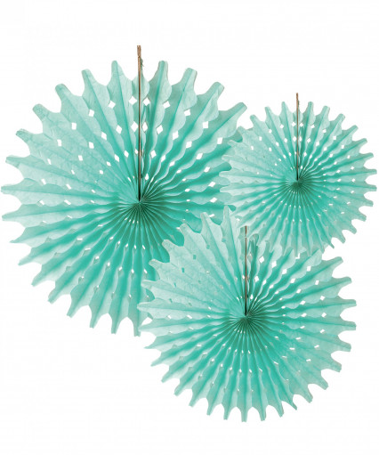 3 Rosaces éventails en papier menthe 20, 25 et 30 cm 3 Rosaces éventails en papier menthe 20, 25 et 30 cm