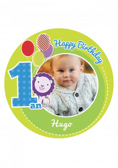 Disque en sucre personnalisable 1 an Petit lion 20 cm Disque en sucre personnalisable 1 an Petit lion 20 cm