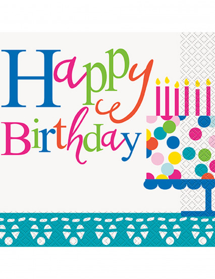 16 Serviettes en papier Happy Birthday turquoises 33 x 33 cm 16 Serviettes en papier Happy Birthday turquoises 33 x 33 cm