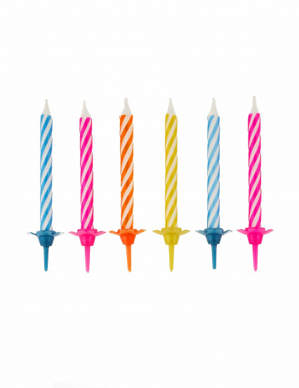 10 Bougies anniversaire colorés avec bobèches 6 cm 10 Bougies anniversaire colorés avec bobèches 6 cm
