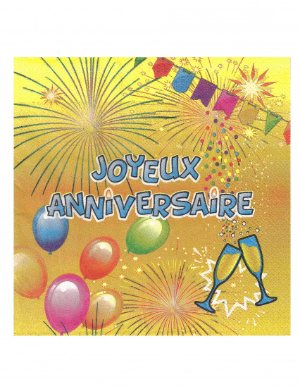 20 Serviettes en papier Joyeux Anniversaire Fiesta 33 x 33 cm 20 Serviettes en papier Joyeux Anniversaire Fiesta 33 x 33 cm