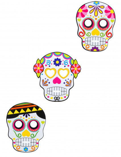 3 Masques en cartons assortis Dia de los muertos adulte Halloween 3 Masques en cartons assortis Dia de los muertos adulte Halloween