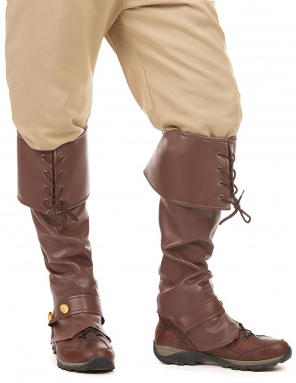 Sur-bottes marron simili cuir lacets et lanière cloutée adulte Sur-bottes marron simili cuir lacets et lanière cloutée adulte
