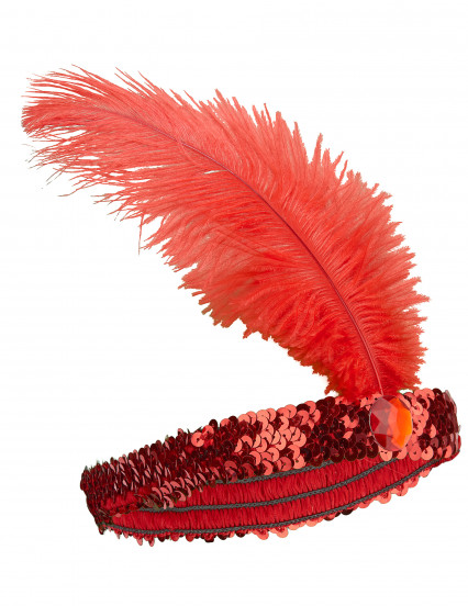 Bandeau Charleston à sequins et plume rouge femme Bandeau Charleston à sequins et plume rouge femme