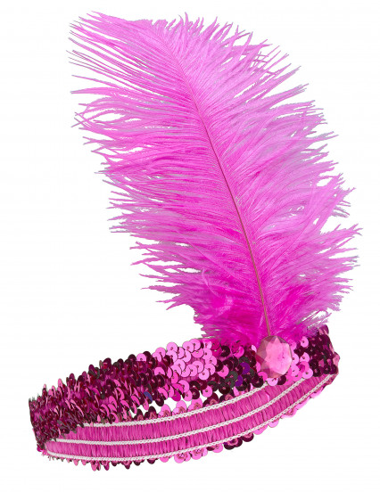 Bandeau Charleston à sequins et plume rose fuschia femme Bandeau Charleston à sequins et plume rose fuschia femme