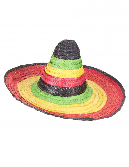 Sombrero Mexicain multicolore bordure et pointe noire adulte Sombrero Mexicain multicolore bordure et pointe noire adulte