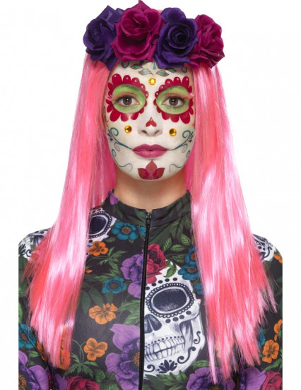 Kit maquillage coloré aux faux cils et bijoux femme Dia de los muertos Kit maquillage coloré aux faux cils et bijoux femme Dia de los muertos