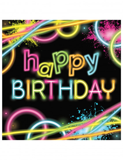 16 Petites serviettes en papier Happy birthday glow party 16 x 16 cm 16 Petites serviettes en papier Happy birthday glow party 16 x 16 cm
