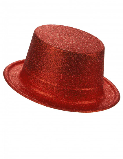 Chapeau haut de forme plastique pailleté rouge adulte Chapeau haut de forme plastique pailleté rouge adulte
