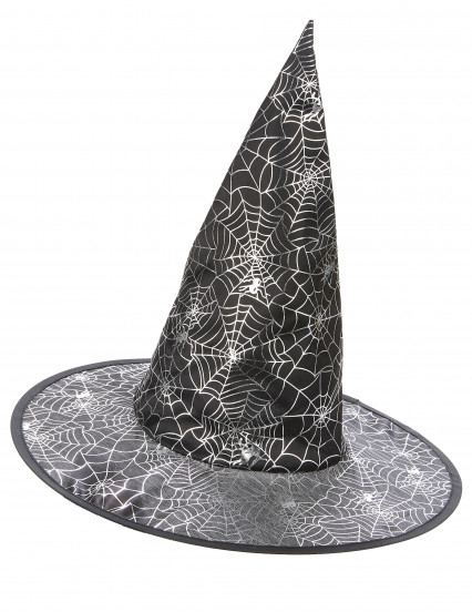 Chapeau de sorcière noir avec toile d'araignée blanche adulte Chapeau de sorcière noir avec toile d'araignée blanche adulte
