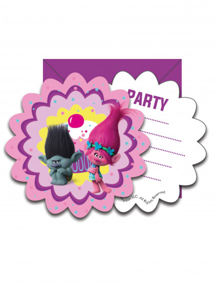 6 Cartes d'invitation + enveloppes Trolls™ 6 Cartes d'invitation + enveloppes Trolls™