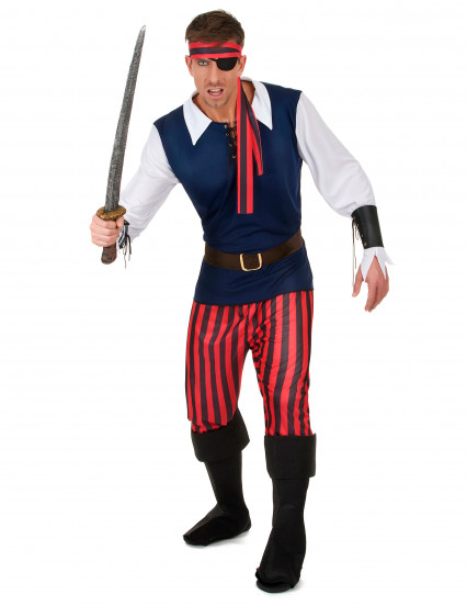 Déguisement Pirate rayures rouges et noires homme Déguisement Pirate rayures rouges et noires homme