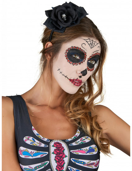 Serre-tête rose noire Dia De Los Muertos adulte Serre-tête rose noire Dia De Los Muertos adulte