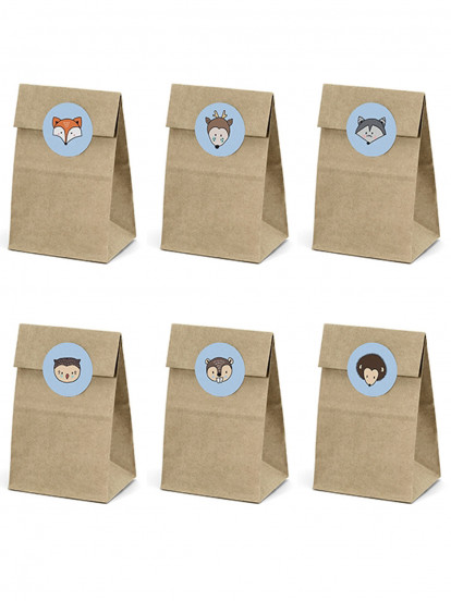 6 Sacs en papier kraft et stickers forêt 7,5 x 18,5 cm 6 Sacs en papier kraft et stickers forêt 7,5 x 18,5 cm