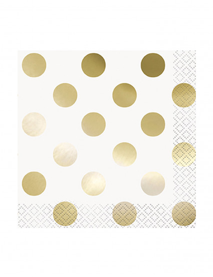 16 Petites serviettes en papier blanc à pois or 25 x 25 cm 16 Petites serviettes en papier blanc à pois or 25 x 25 cm