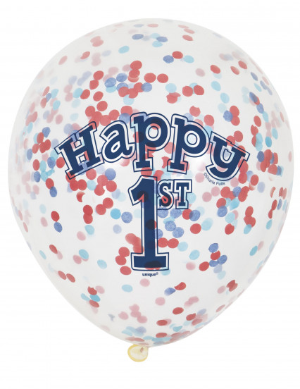 6 Ballons en latex avec confettis 1er anniversaire Petit Marin 30 cm 6 Ballons en latex avec confettis 1er anniversaire Petit Marin 30 cm