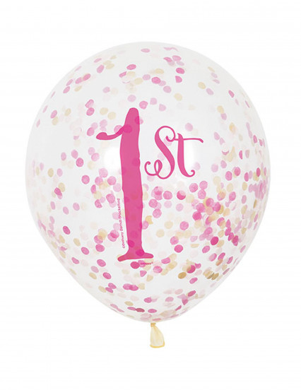 6 Ballons en latex 1er anniversaire rose et doré avec confettis 30 cm 6 Ballons en latex 1er anniversaire rose et doré avec confettis 30 cm