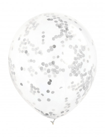 6 Ballons en latex transparents avec confettis argentés 30 cm 6 Ballons en latex transparents avec confettis argentés 30 cm