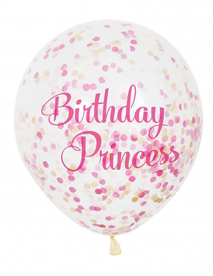 Ballon latex Birthday Princess confettis rose et doré Ballon latex Birthday Princess confettis rose et doré