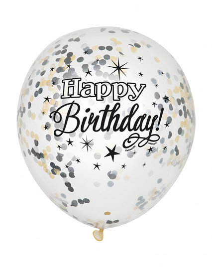 6 Ballons en latex confettis Happy Birthday argent et or 30 cm 6 Ballons en latex confettis Happy Birthday argent et or 30 cm