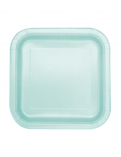 16 Petites assiettes carrées en carton menthe 17,5 cm 16 Petites assiettes carrées en carton menthe 17,5 cm