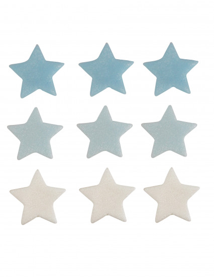9 Décorations gâteau en sucre étoiles bleues et blanches 2.5 cm 9 Décorations gâteau en sucre étoiles bleues et blanches 2.5 cm