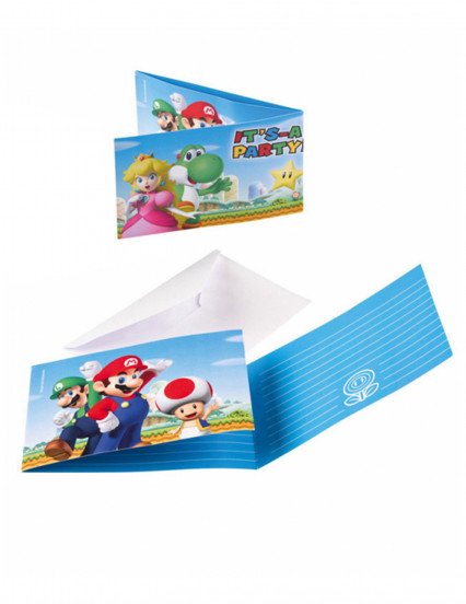 8 Invitations & enveloppes Super Mario ™ 8 Invitations & enveloppes Super Mario ™