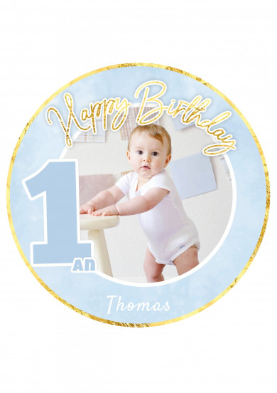 Disque en sucre personnalisable 1 an pastel garçon 20 cm Disque en sucre personnalisable 1 an pastel garçon 20 cm