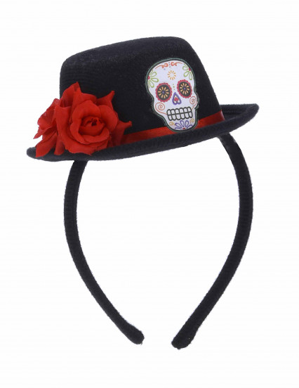 Serre-tête mini chapeau noir fleur rouge Dia de los muertos adulte Serre-tête mini chapeau noir fleur rouge Dia de los muertos adulte