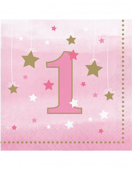 16 Serviettes en papier premier anniversaire One Little Star rose 33 x 33 cm 16 Serviettes en papier premier anniversaire One Little Star rose 33 x 33 cm