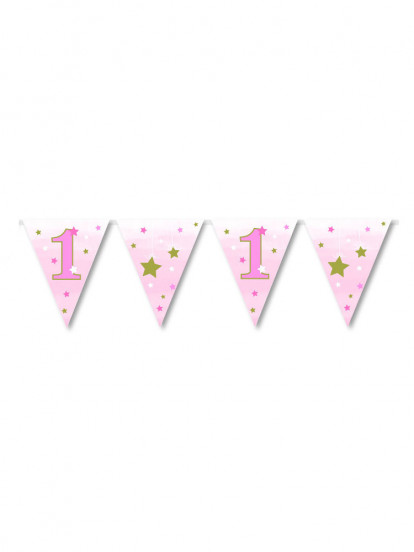 Guirlande en papier premier anniversaire fille One Little Star 3.7 m Guirlande en papier premier anniversaire fille One Little Star 3.7 m